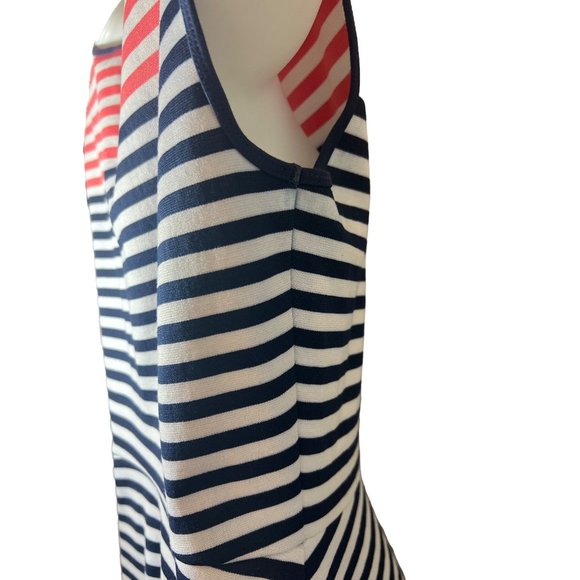 Draper James Striped Ponte Knit A Line Nassau Navy and Pink Mini Fit and Flare X - Picture 10 of 14